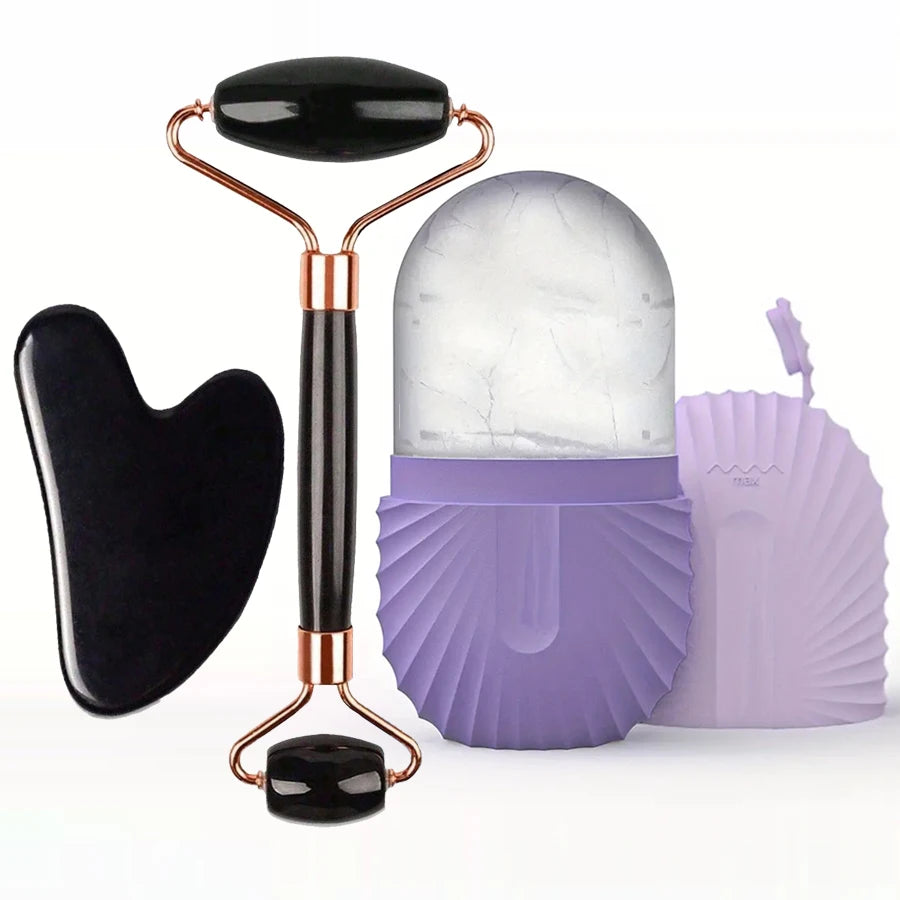 1/2/3pcs Ice Face Roller Facial Skincare Ice Roller Set,Facial Roller GuaSha FaceTool Set,Face Massage Roller Lifting Contouring