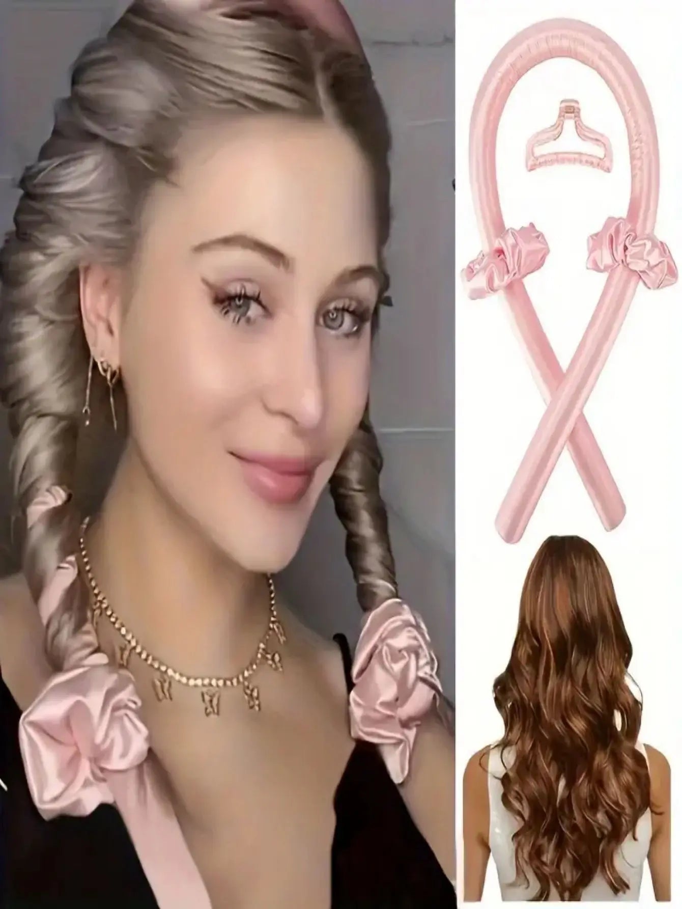 Heatless Curling Headband with Claw Clips - Overnight Hair Curler Set for Natural Waves, No Heat Damage DIY Styling Tool, Soft S